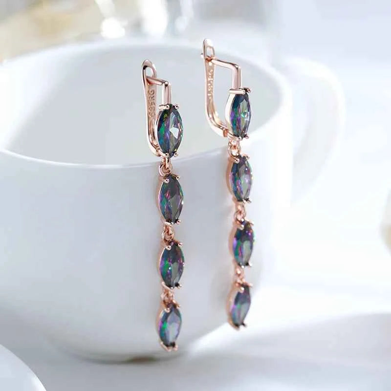 Rose Gold Color-Shifting Zircon Linear Drop Earrings