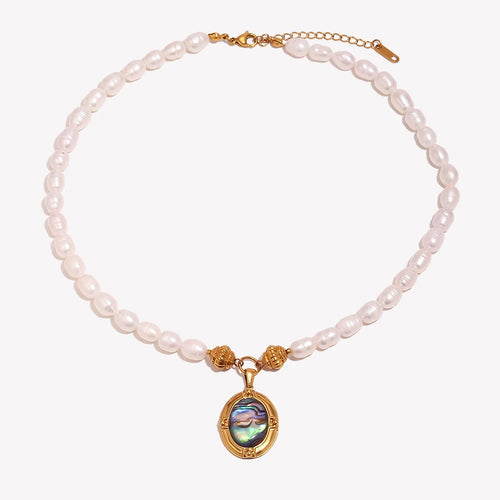 Abalone Pearl Beaded Pendant Necklace - SEIYI