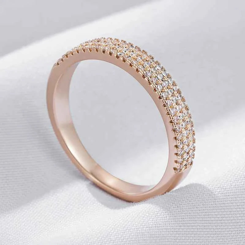 Double-Row Pavé White Zircon Rose Gold Band