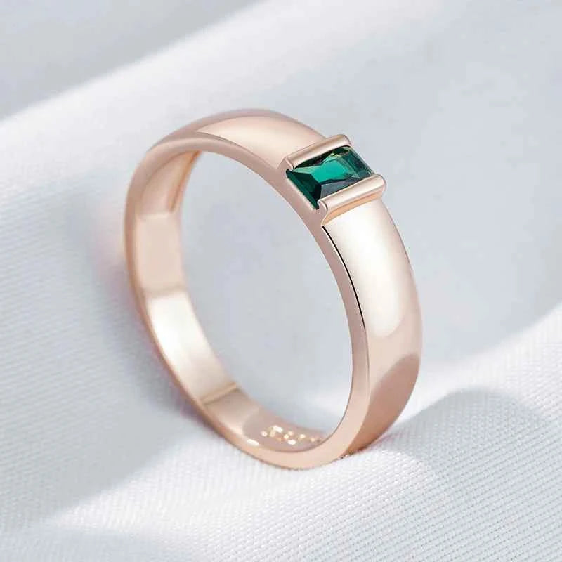 Emerald-Cut Green Zircon Minimalist Band Ring