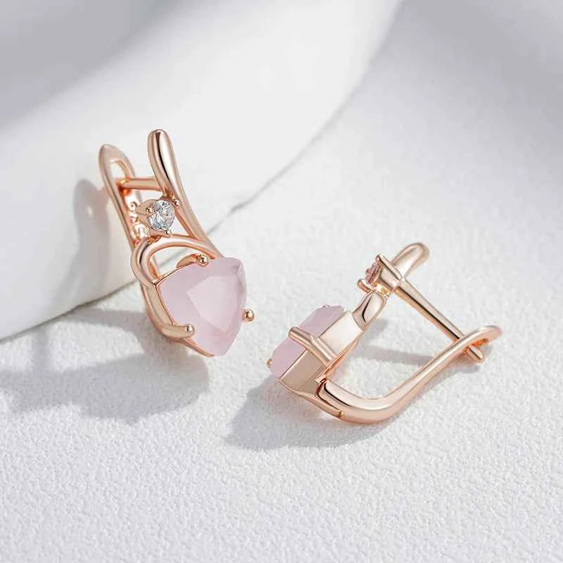Rose Gold Pink Zircon Heart Drop Earrings