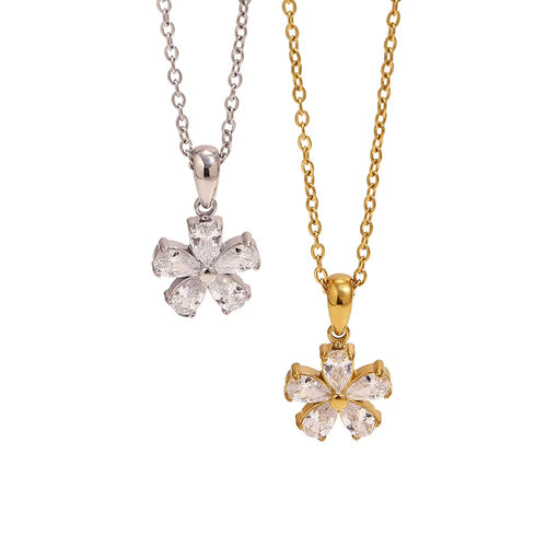 Pear Cut Crystal Flower Necklace - SEIYI