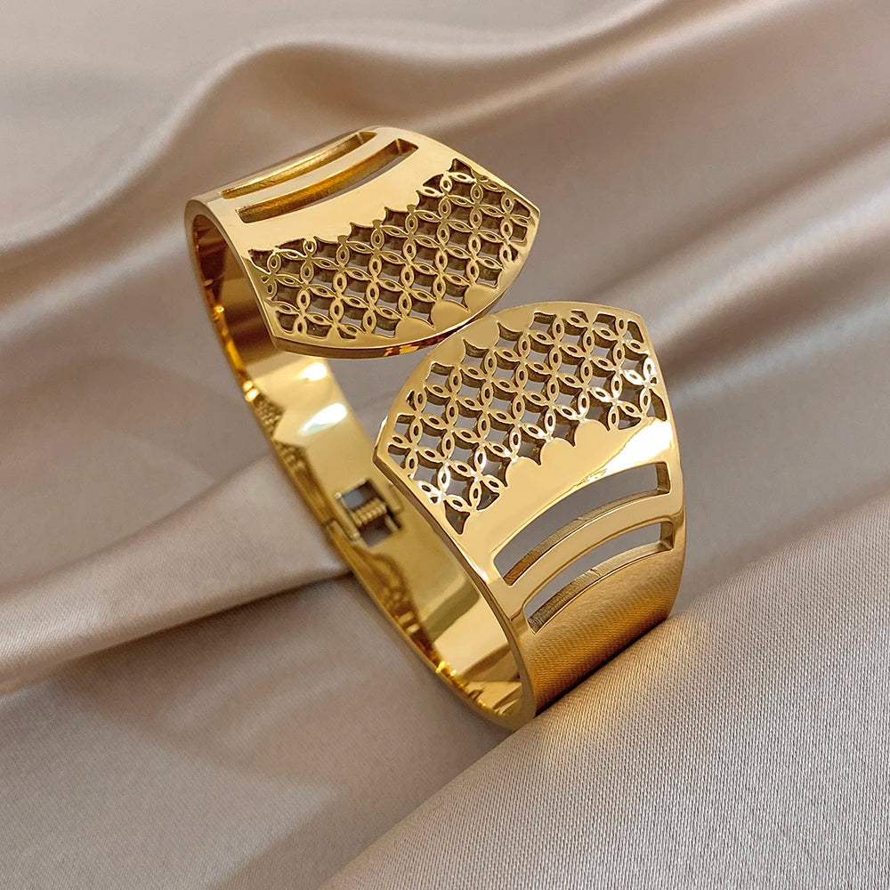 Hollow Carved Wide Statement Cuff - SEIYI