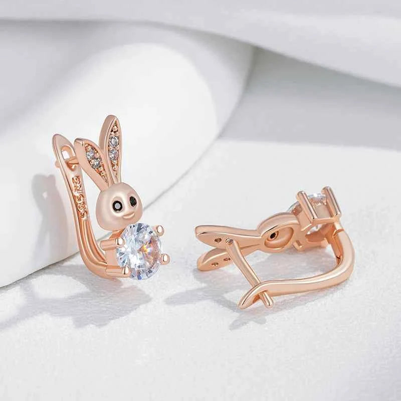 Rose Gold Bunny Zircon Drop Earrings