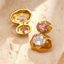 Dual Oval CZ Hammered Gold Stud Earrings - SEIYI