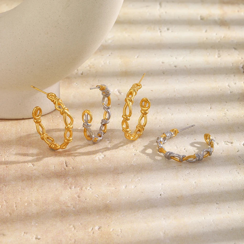 Two-Tone Twisted Knot C Hoop Earrings - SEIYI