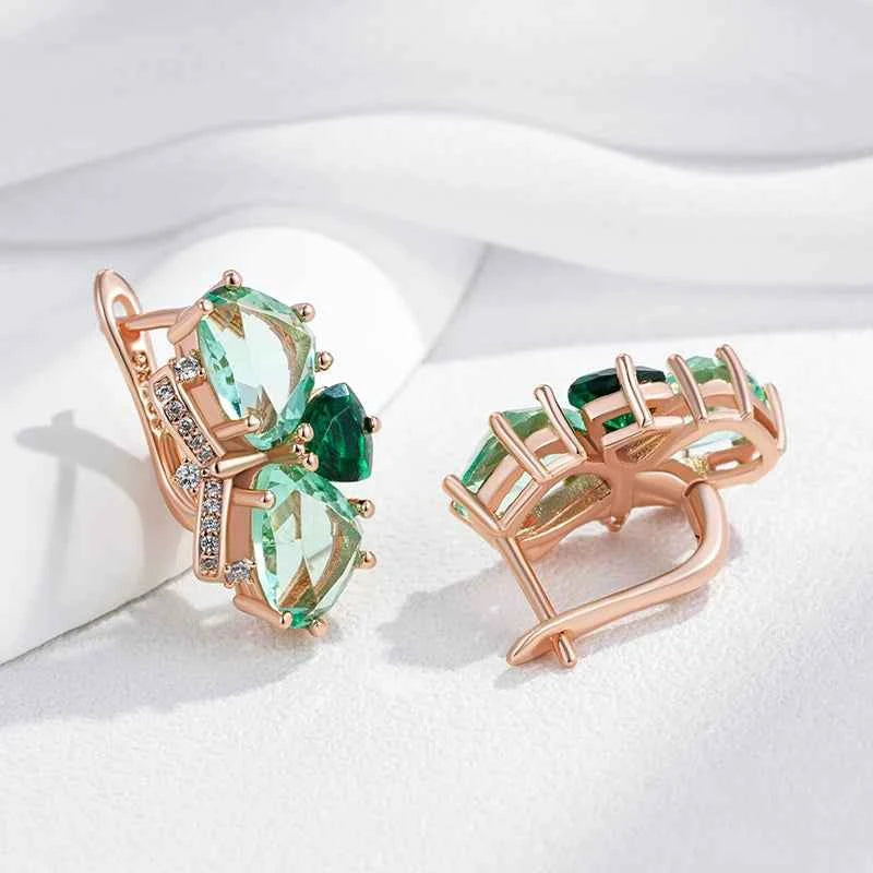 Rose Gold Two-Tone Green Zircon Drop Earrings