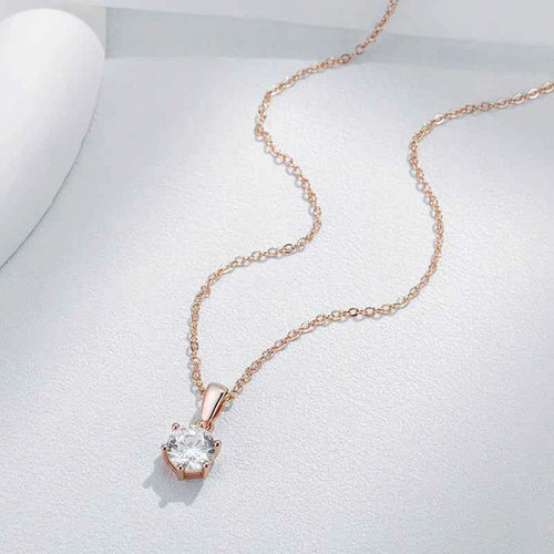 Rose Gold Solitaire Round Zircon Pendant Necklace
