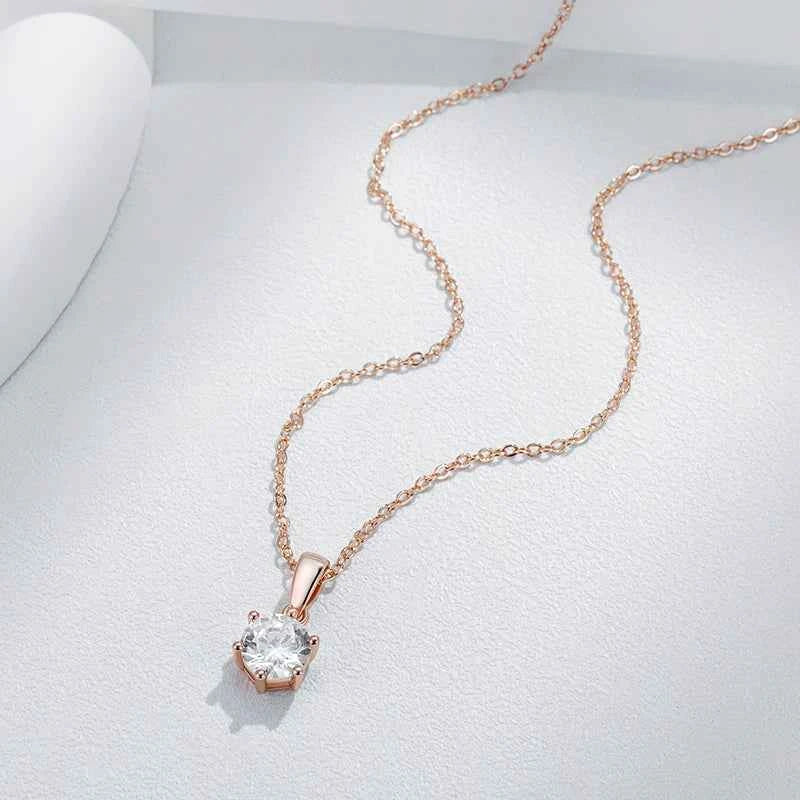Rose Gold Solitaire Round Zircon Pendant Necklace