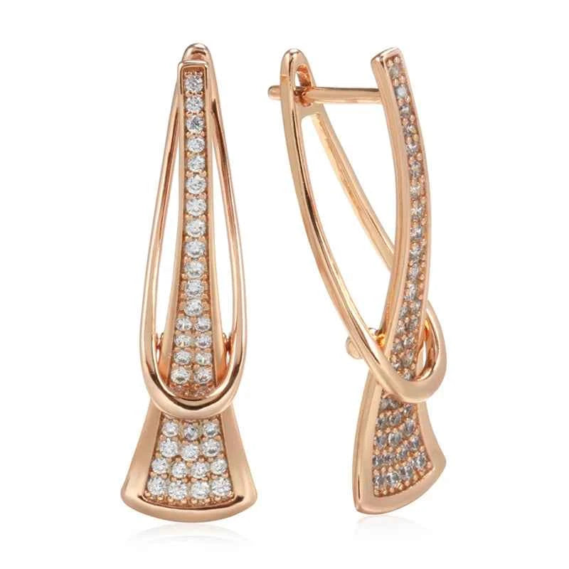 Rose Gold Pavé Zircon Geometric Drop Earrings