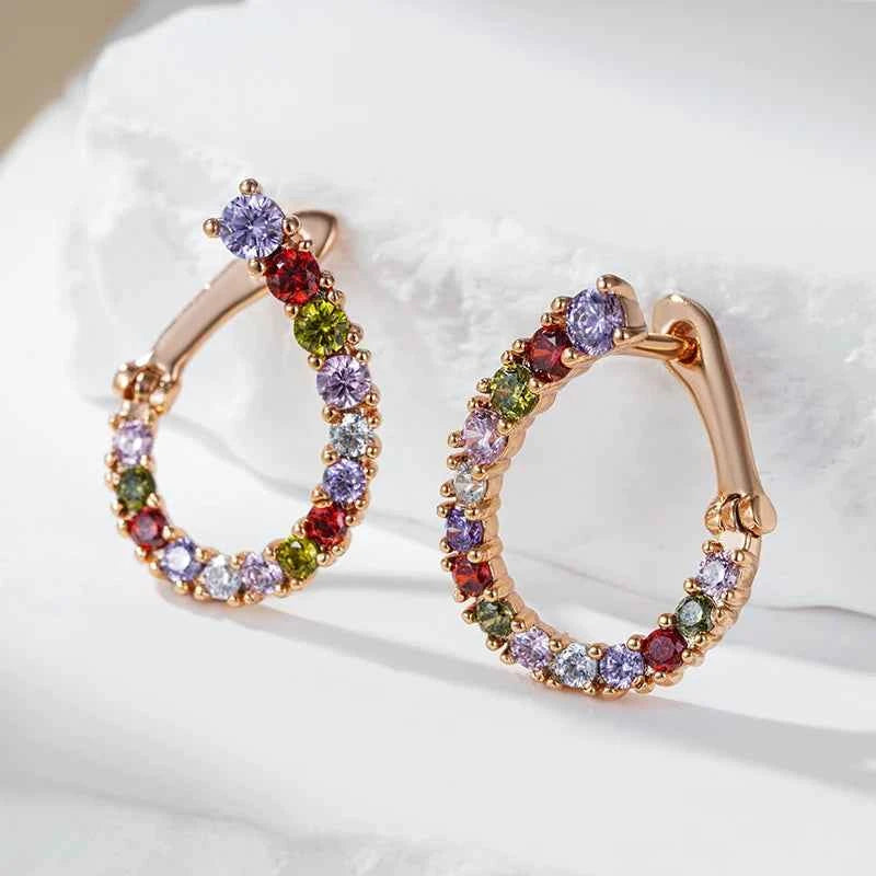 Rose Gold Multicolor Zircon Hoop Earrings