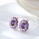 Rose Gold Purple Zircon Halo Stud Earrings