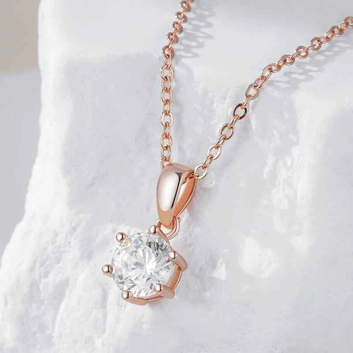 Rose Gold Solitaire Round Zircon Pendant Necklace