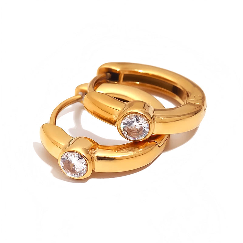 Single Round Crystal Mini Huggie Hoop Earrings - SEIYI