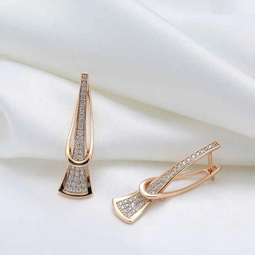 Rose Gold Pavé Zircon Geometric Drop Earrings