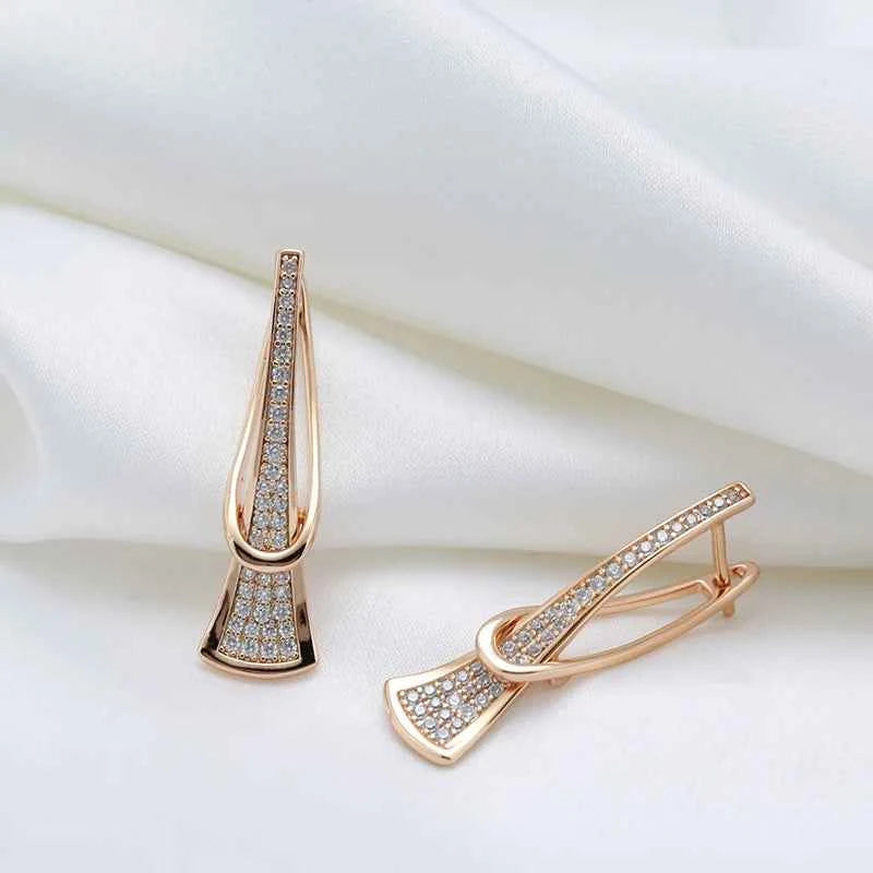 Rose Gold Pavé Zircon Geometric Drop Earrings