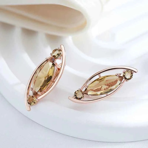 Rose Gold Light Brown Marquise Zircon Drop Earrings