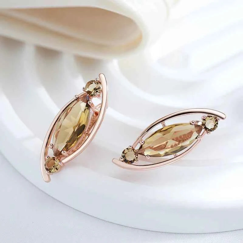 Rose Gold Light Brown Marquise Zircon Drop Earrings