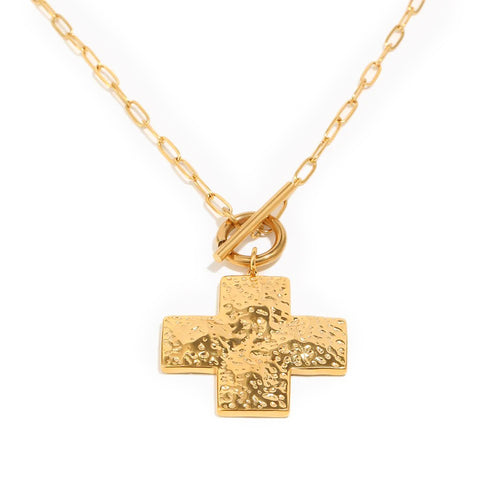 Hammered Cross Toggle Pendant Necklace - SEIYI