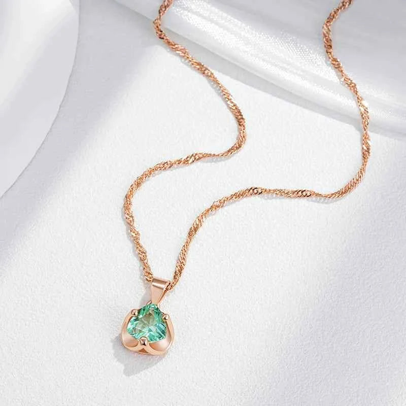 Rose Gold Trillion Green Zircon Pendant Necklace