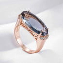 Rose Gold Large Grey Oval Zircon Cocktail Ring
