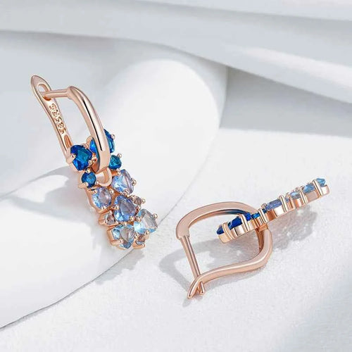 Rose Gold Blue Ombre Zircon Drop Earrings
