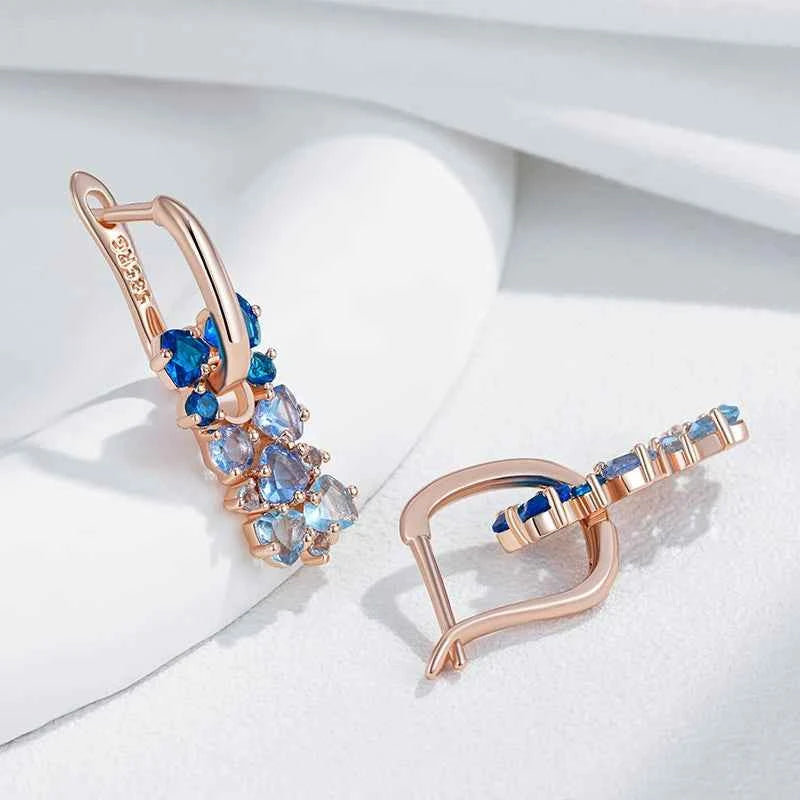 Rose Gold Blue Ombre Zircon Drop Earrings