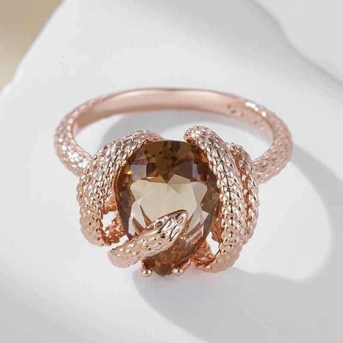 Snake-Encircled Brown Zircon Statement Ring