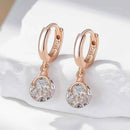 Rose Gold Clear Zircon Halo Drop Hoop Earrings