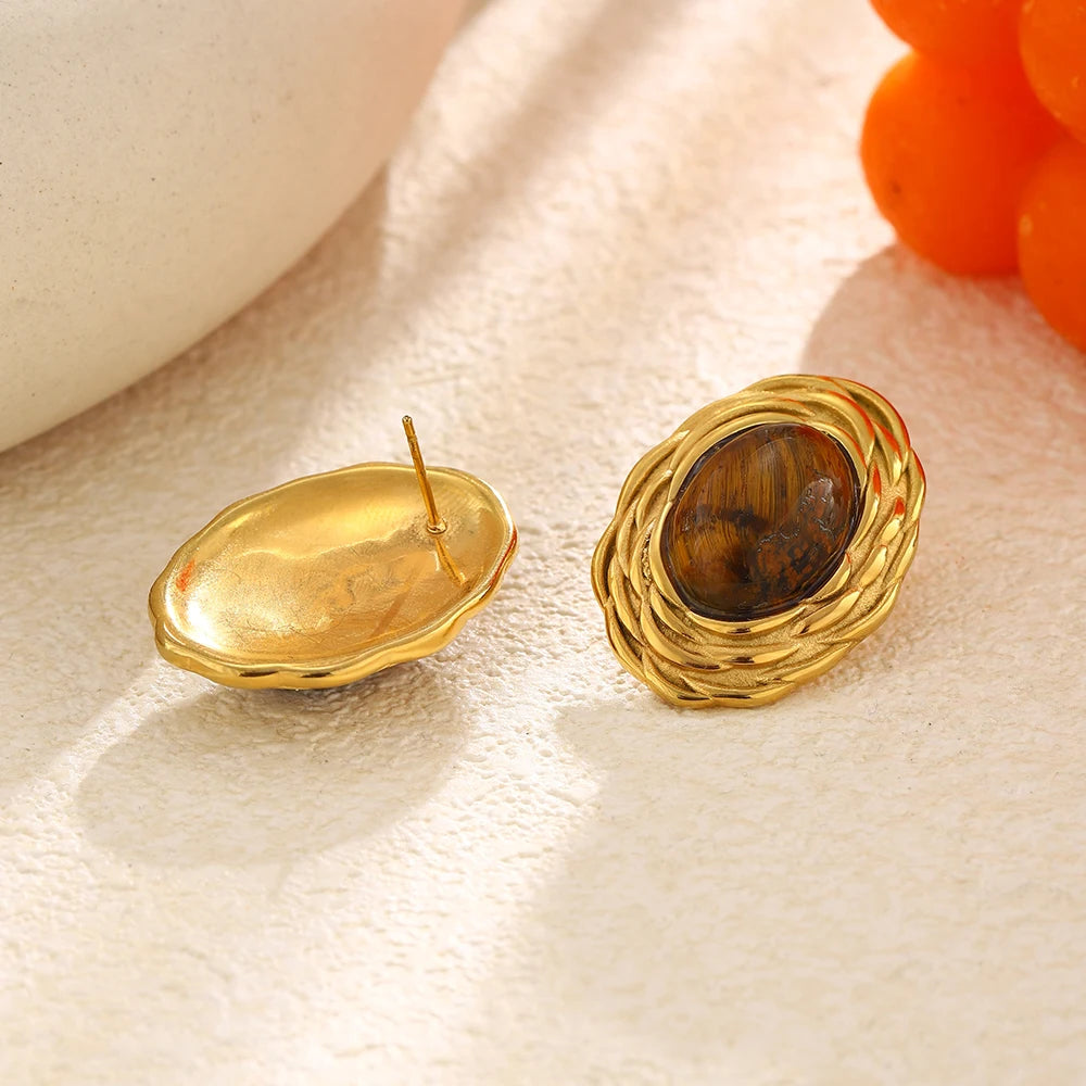 Twisted Frame Tiger's Eye Studs - SEIYI