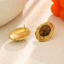 Twisted Frame Tiger's Eye Studs - SEIYI