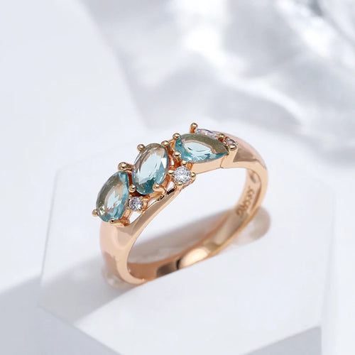 Blue Zircon Trio Rose Gold Statement Ring - SEIYI