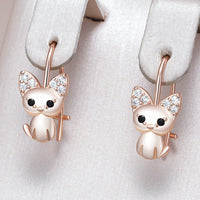 Rose Gold Cute Cat Zircon Drop Earrings