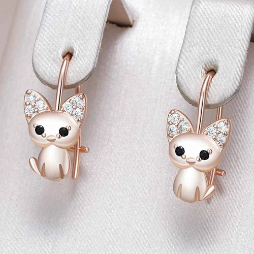 Rose Gold Cute Cat Zircon Drop Earrings