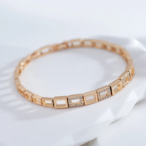 Rose Gold Square Link Zircon Bracelet - SEIYI