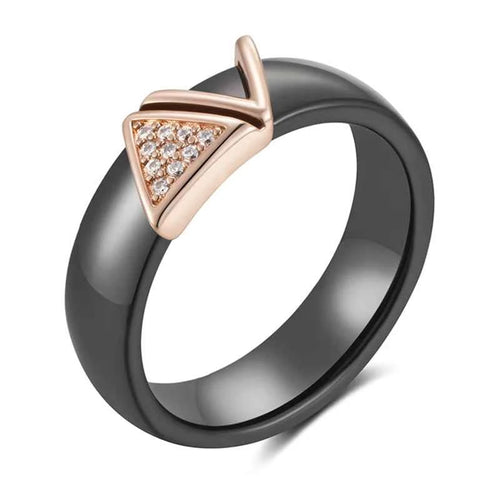 Rose Gold Black Ceramic Triangle Zircon Ring