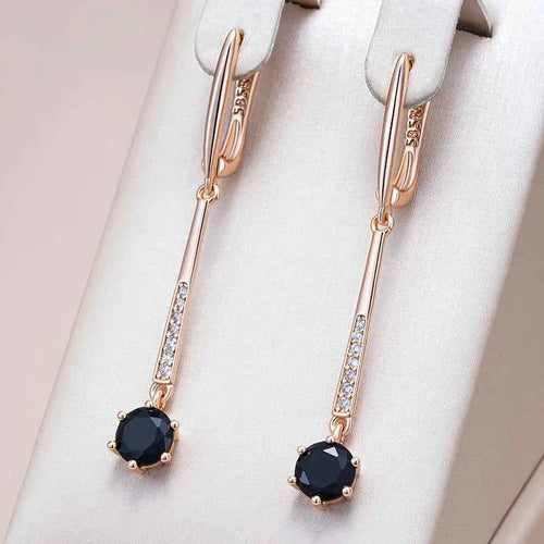 Rose Gold Black Zircon Linear Drop Earrings