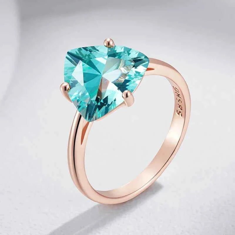 Triangular Green Zircon Solitaire Rose Gold Ring