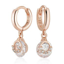 Rose Gold Clear Zircon Halo Drop Hoop Earrings