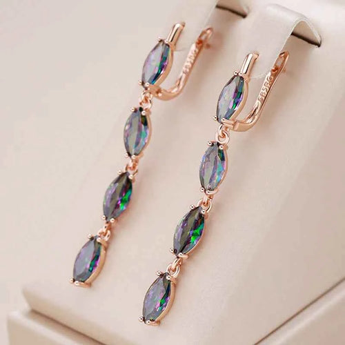 Rose Gold Color-Shifting Zircon Linear Drop Earrings