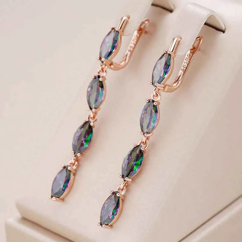 Rose Gold Color-Shifting Zircon Linear Drop Earrings