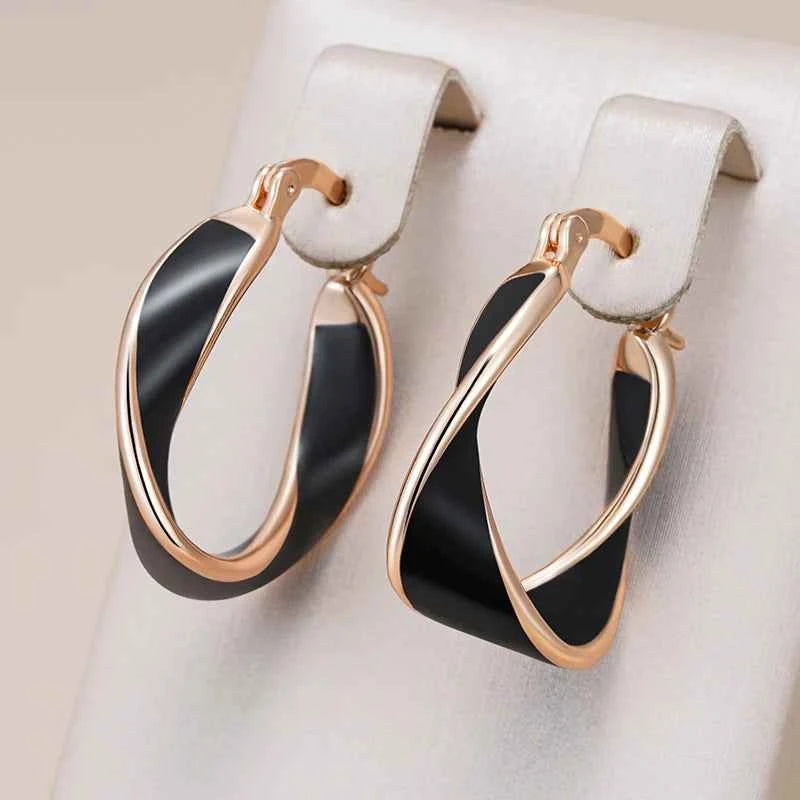 Rose Gold Twisted Enamel Hoop Earrings