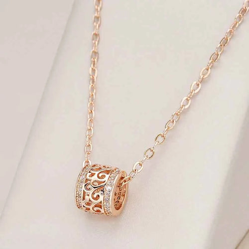 Rose Gold Hollow Flower Barrel Pendant Necklace