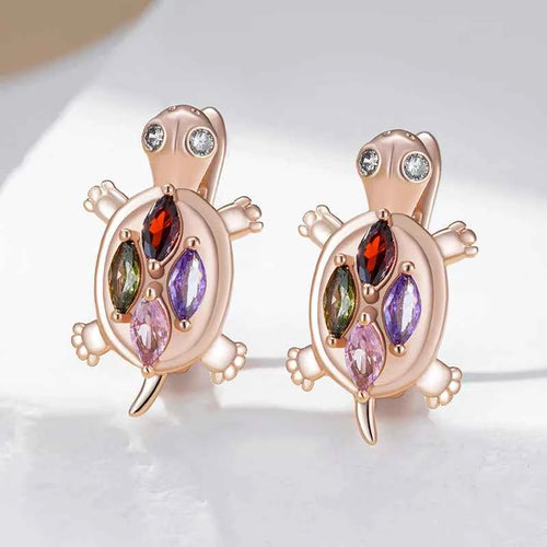 Rose Gold Multicolor Zircon Turtle Drop Earrings