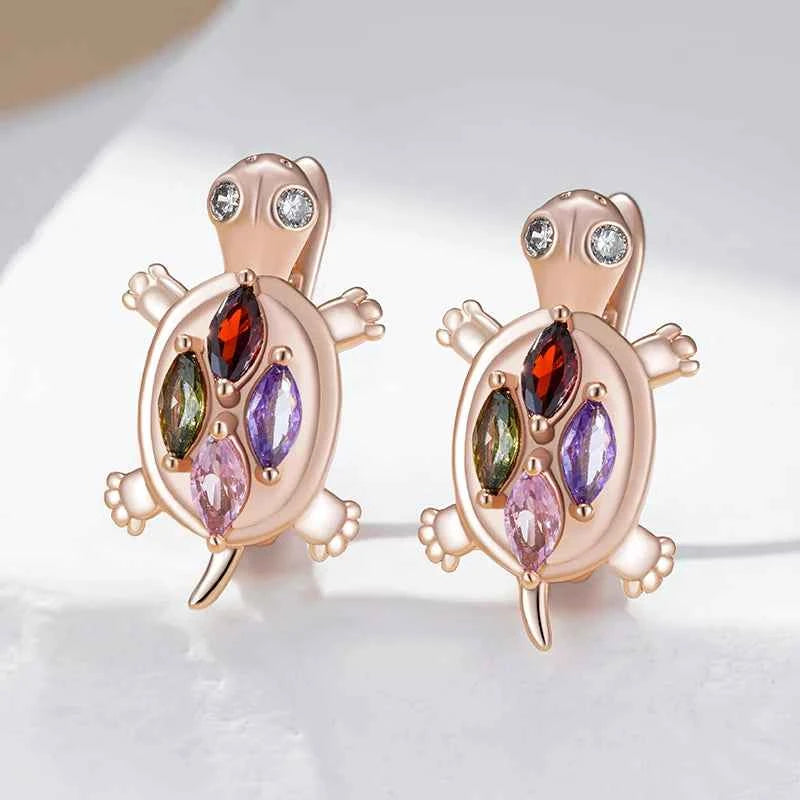 Rose Gold Multicolor Zircon Turtle Drop Earrings
