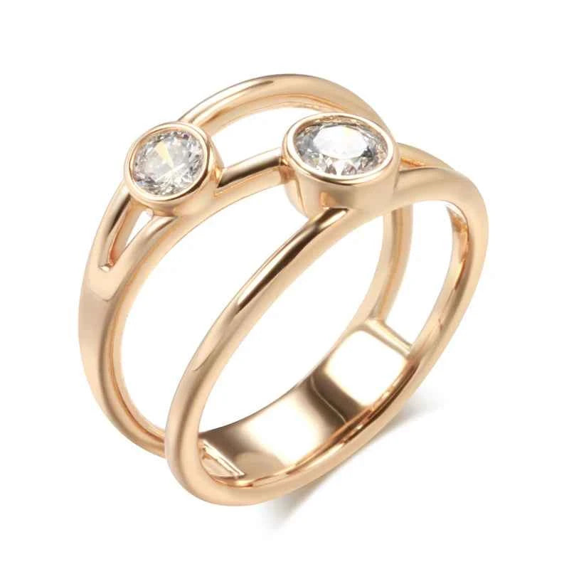 Double-Stone Geometric White Zircon Ring