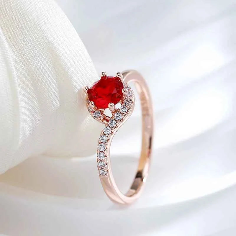 Red Zircon Solitaire with Pave Accent Band