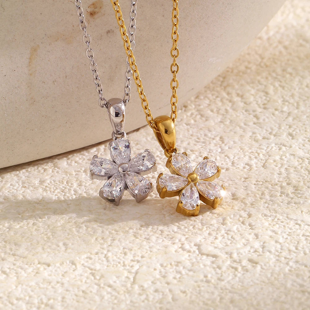 Pear Cut Crystal Flower Necklace - SEIYI