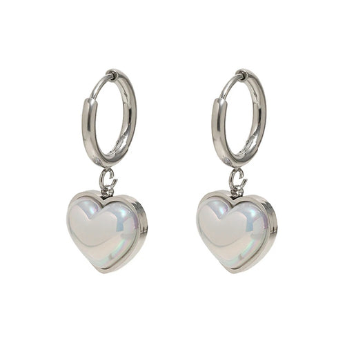 Iridescent Heart Drop Hoop Earrings - SEIYI