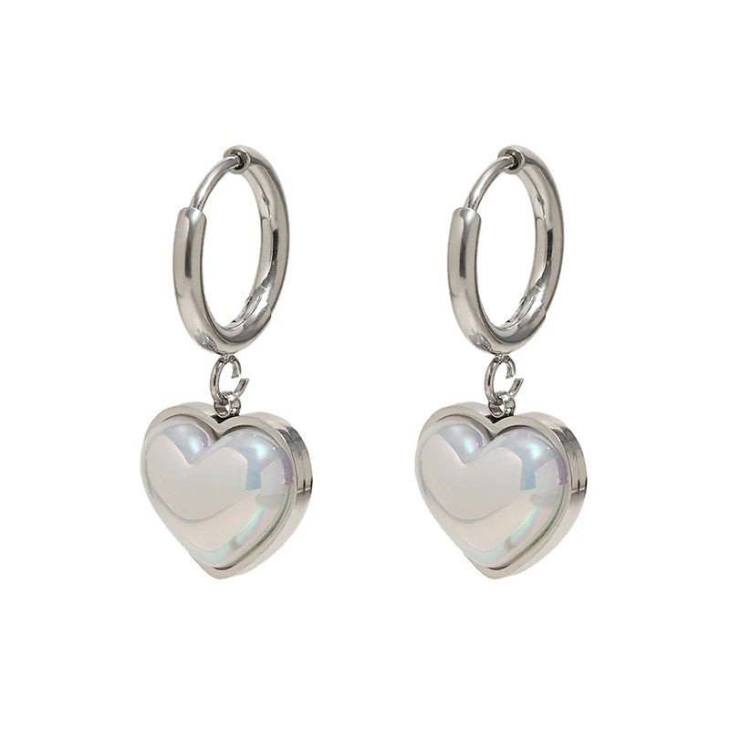 Iridescent Heart Drop Hoop Earrings - SEIYI